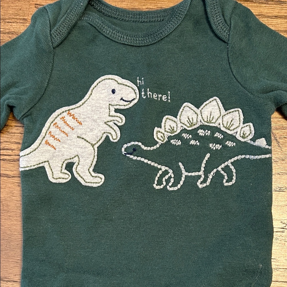 Striped and Dinosaur Baby Bodysuits with Denim Pants Set - Picture 2 of 9
